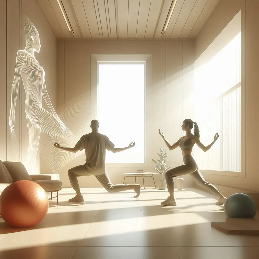 Two gender-neutral adults practicing mindful lifestyle habits, representing functional health and wellness